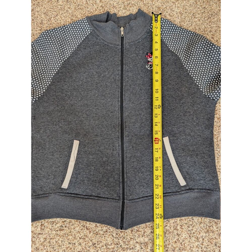 Disney Parks Minnie Mouse Polka Dot Zip Up Raglan Fleece Gray Bomber Jacket XL - Picture 5 of 8